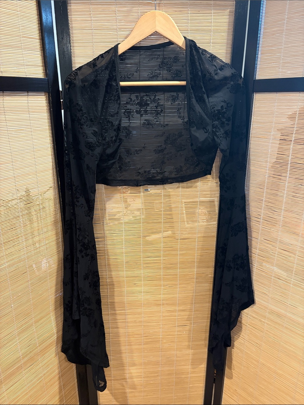 Black Sheer Floral Bolero Shrug with bell sleeves gothic